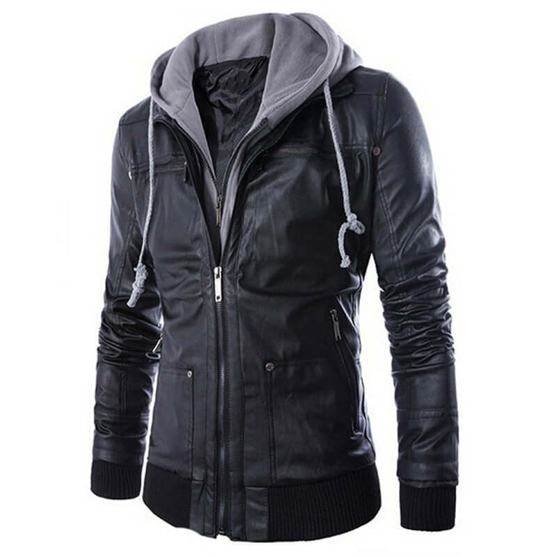 Krohn-e | Herren vielseitige Kunstlederjacke mit Kapuze