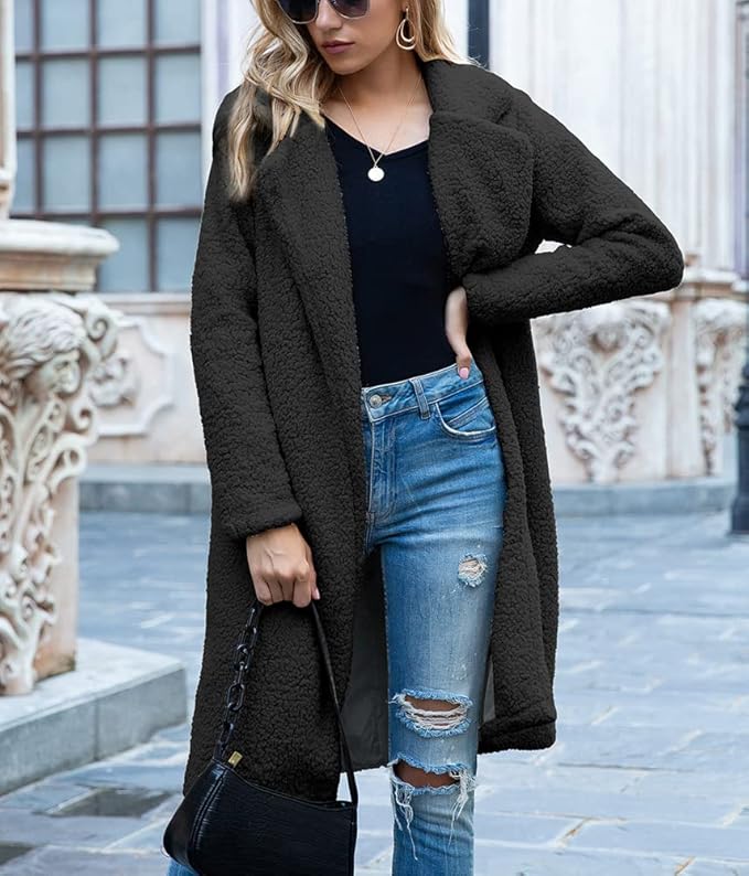 Krohn-e | lange Teddyjack Damen - warmer Winter Oversized Mantel