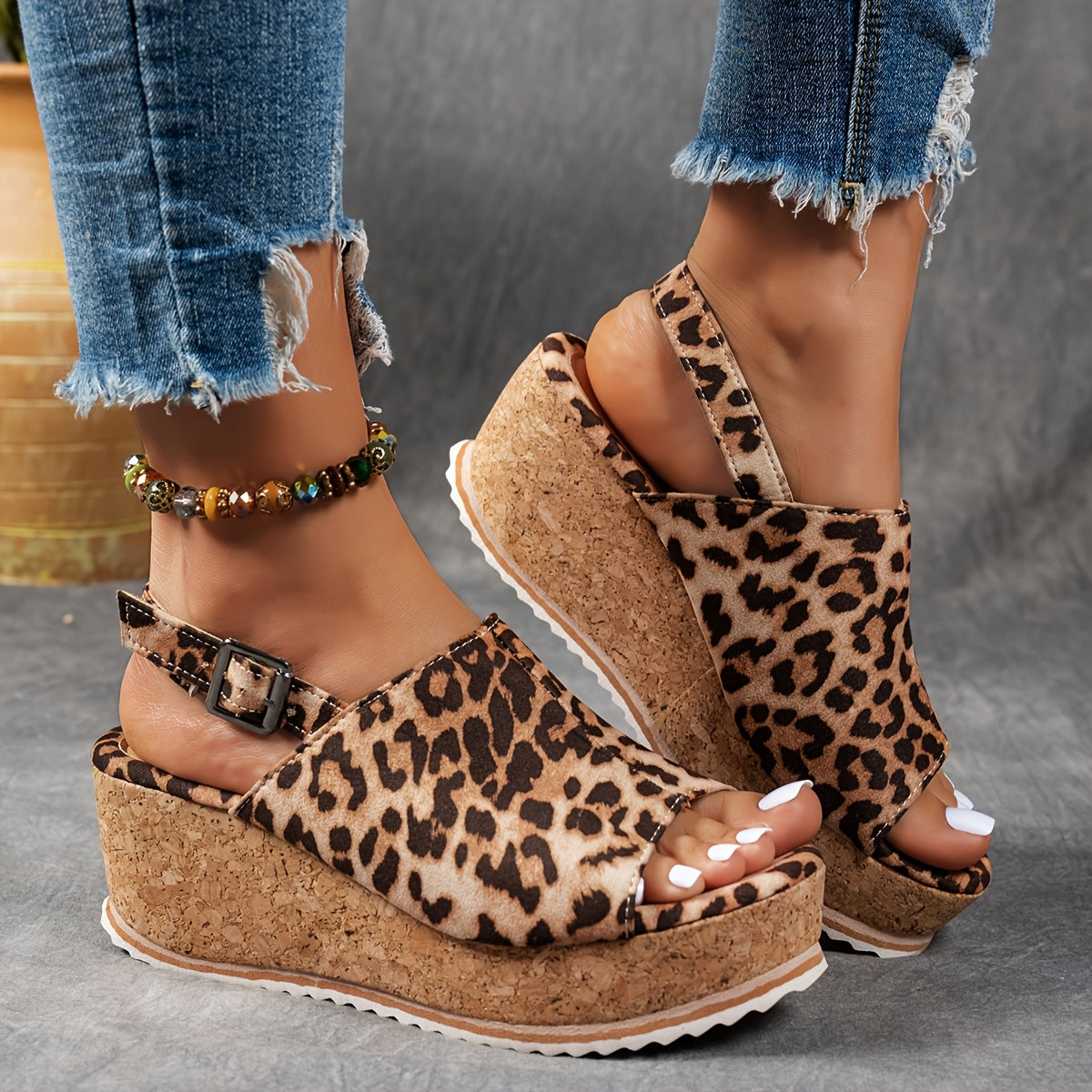 KROHN-E Damen Plateau-Sandalen Verstellbare Schnalle EVA-Sohle Beige