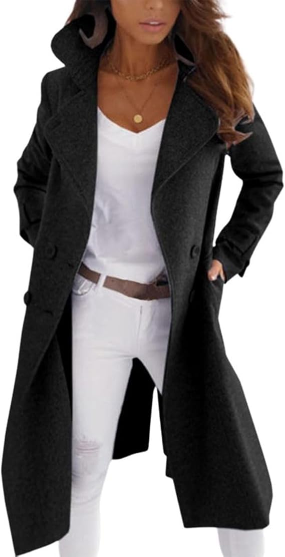 Krohn-e | Eleganter Frauen Wollmantel mit Knopfverschluss