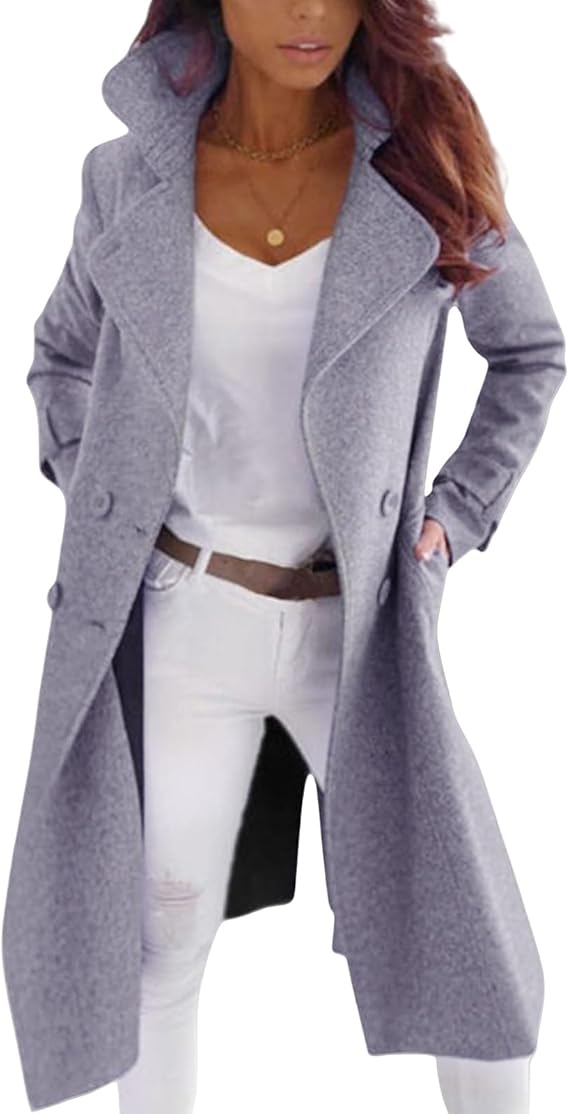 Krohn-e | Eleganter Frauen Wollmantel mit Knopfverschluss