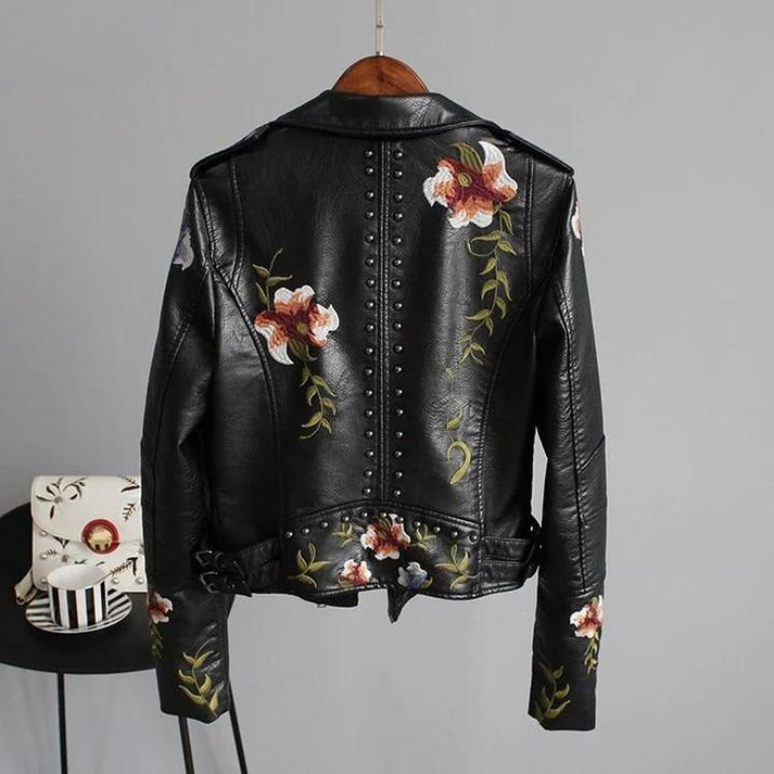 Damen Lederjacke mit Blumen-Stickerei von Ridge