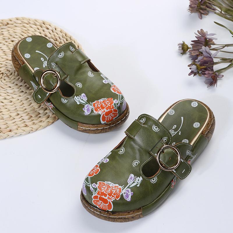 Handgefertigte Damen-Hausschuhe Susa mit Blumenmuster