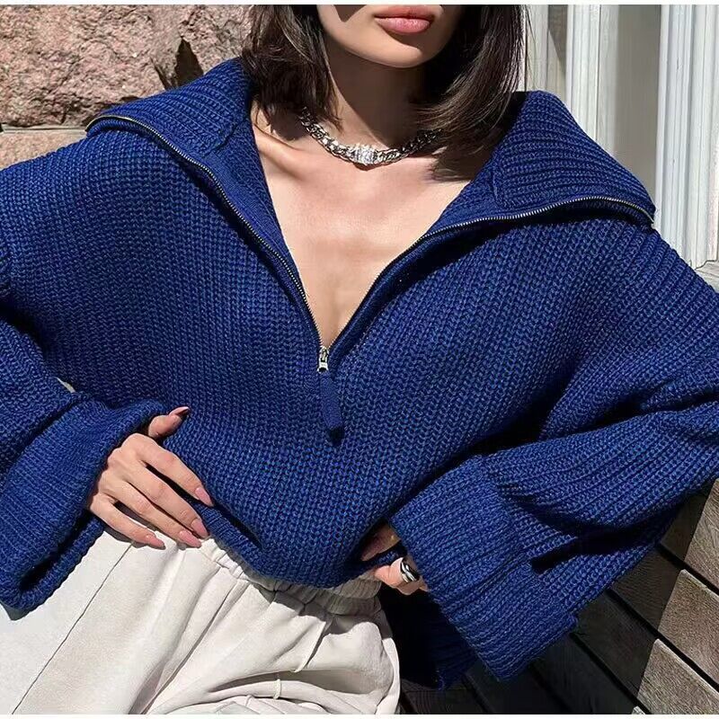 Krohn-e | Rippstrick Pullover mit Reißverschluss Weich und Warm Lässige Eleganz