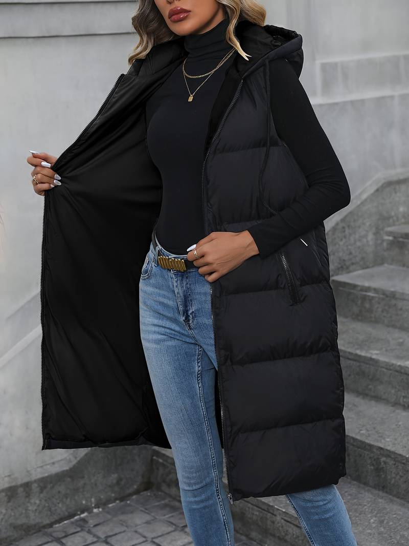 Krohn-e | Damen Lange Weste Mit Kapuze Und Reißverschluss