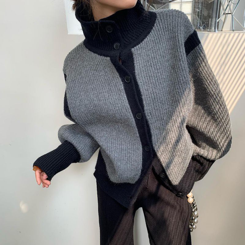 Krohn-e | Kontrast Strickcardigan Weich und Warm Moderner Stil