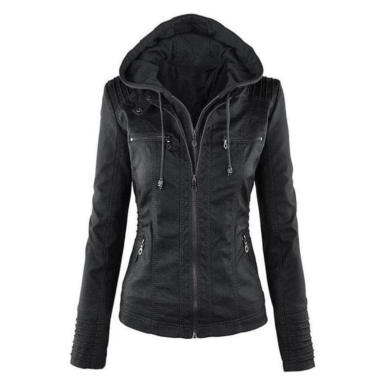 Krohn-e | Damen Slim Fit PU-Leder Zip-Up Hoodie