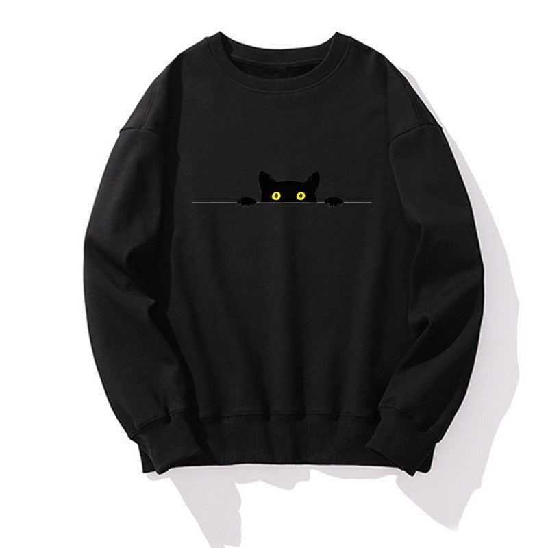 Komfortables Damen-Sweatshirt mit schwarzem Katzenaufdruck
