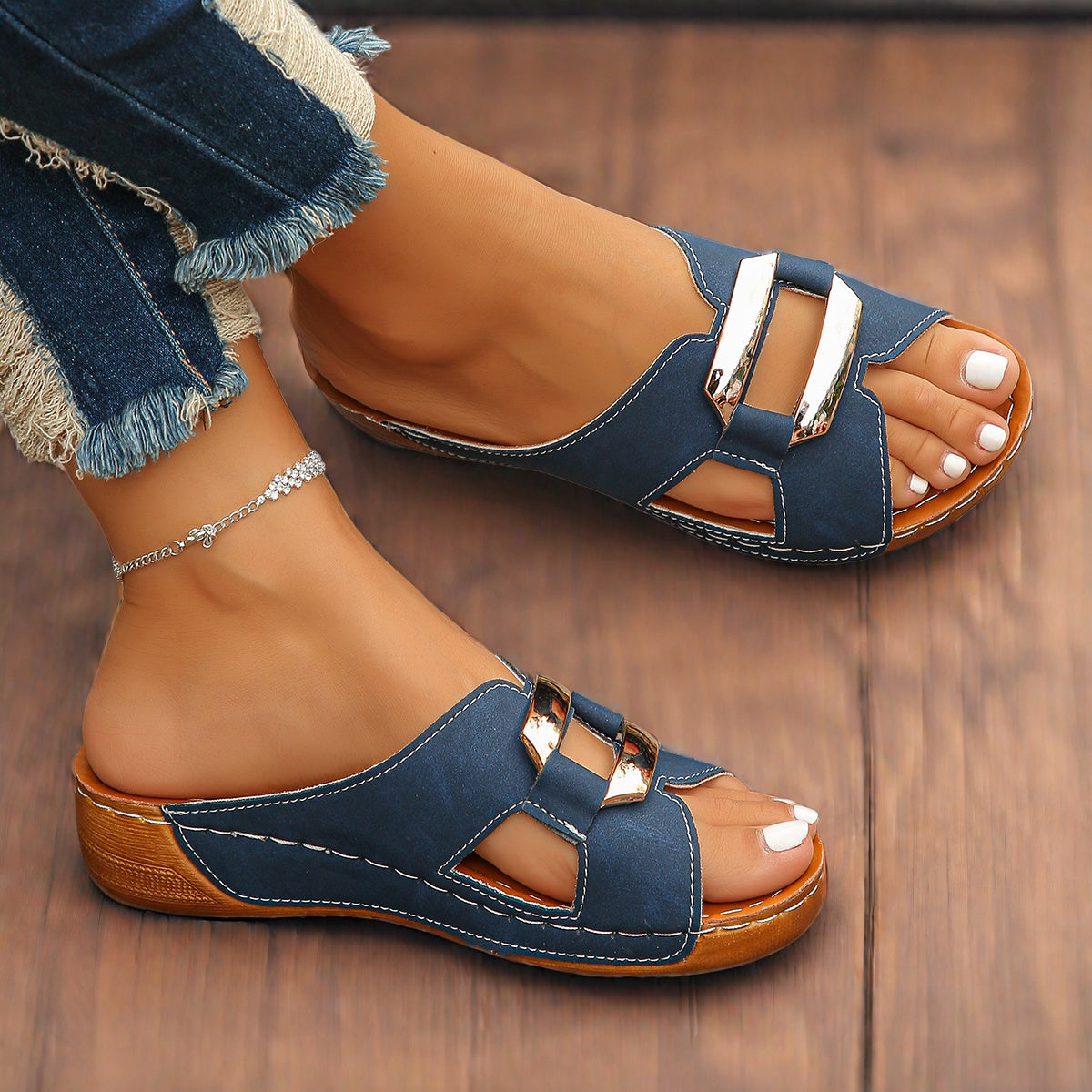 KROHN-E Damen Sandalen Verstellbare Schnalle Gepolstert