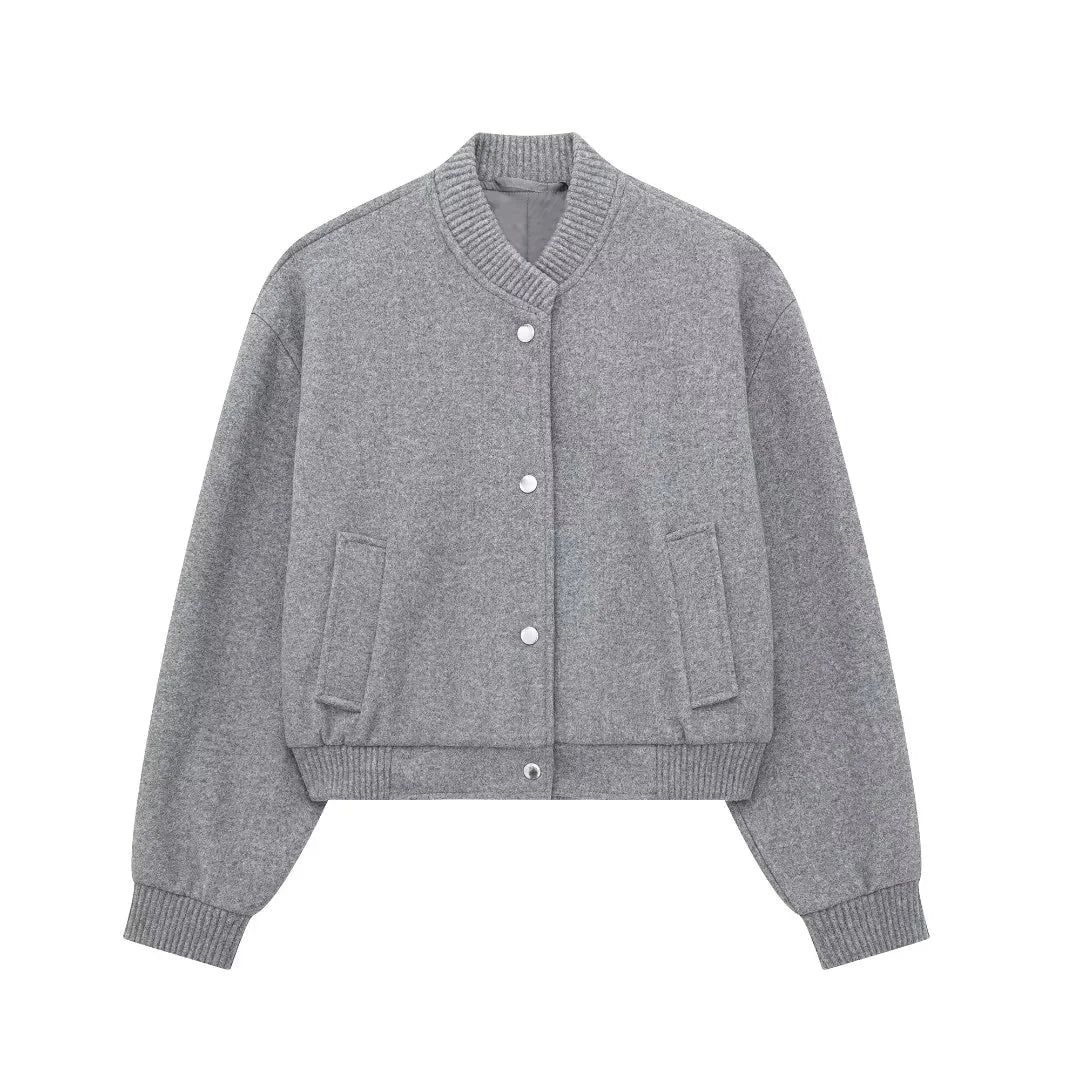 Krohn-e | Damen Cropped Bomberjacke mit Druckknöpfen