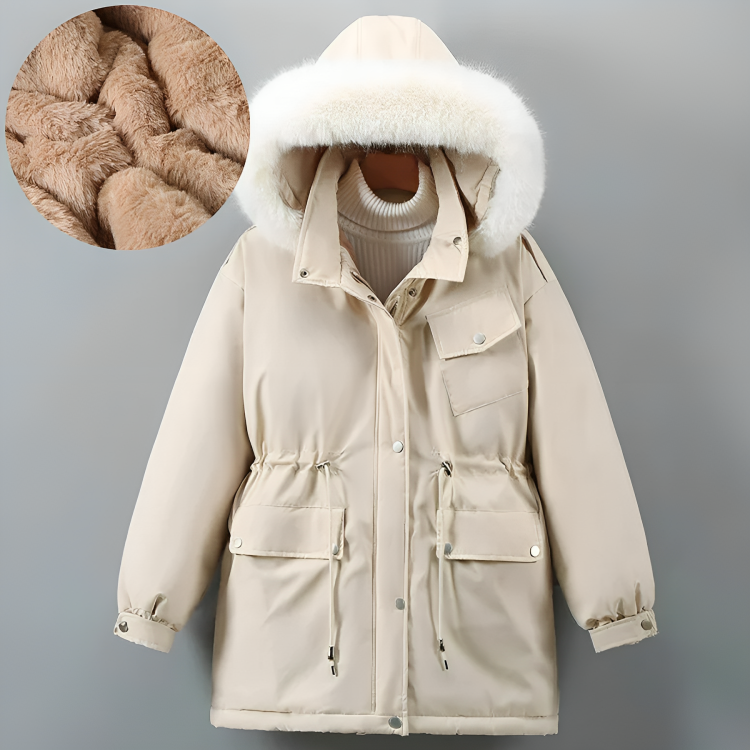 Krohn-e | Winterjacke - gesteppte Jacke mit Kapuze, Pelzkragen und weichem Fleecefutter