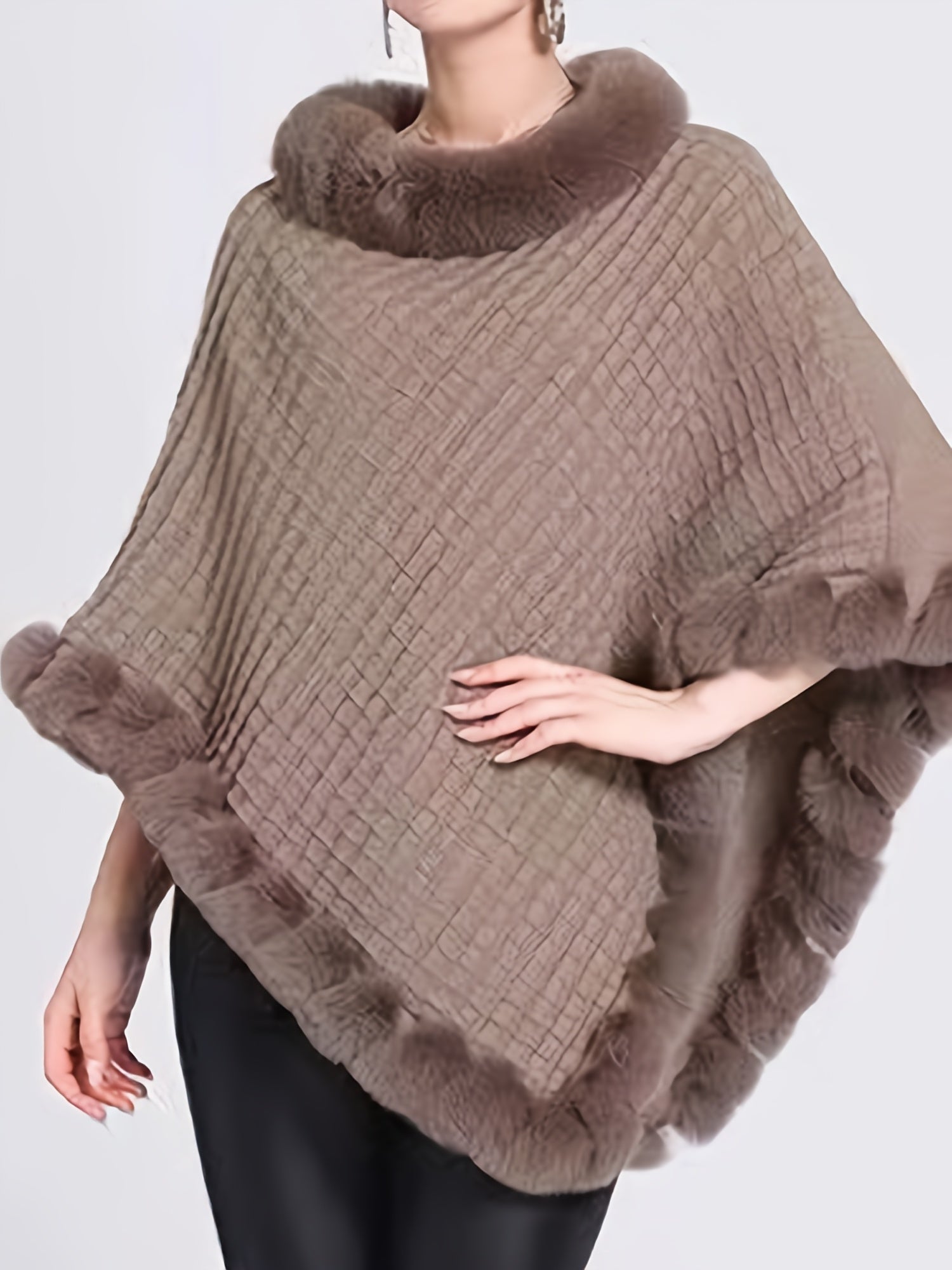 Krohn-e | Poncho mit Pelzdetails Acrylmix Elegante Struktur