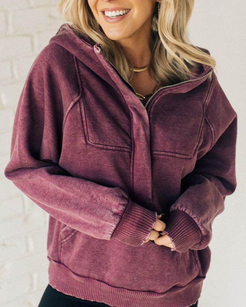 Krohn-e | Zip Henley Acid Wash Fleece Hoodie