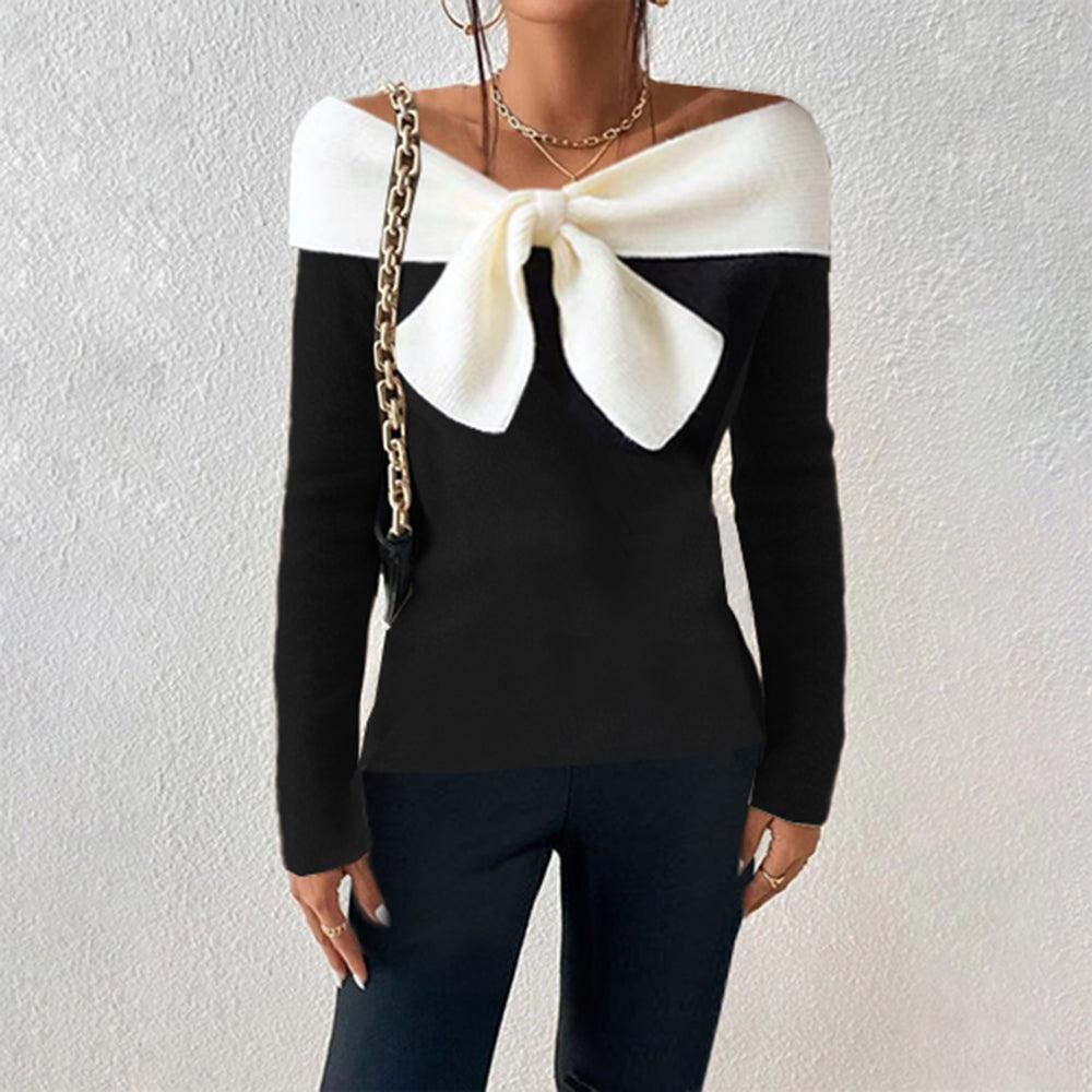 Fudus Off-the-Shoulder Color-Block Sweater