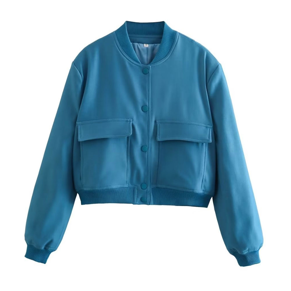 Moderne Bomberjacke von Kovirael mit gerippten Bündchen und Druckknöpfen