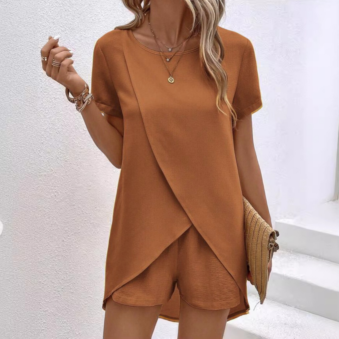 KROHN-E Damen Sommer Lounge-Set Leichter Stoff Entspannte Passform