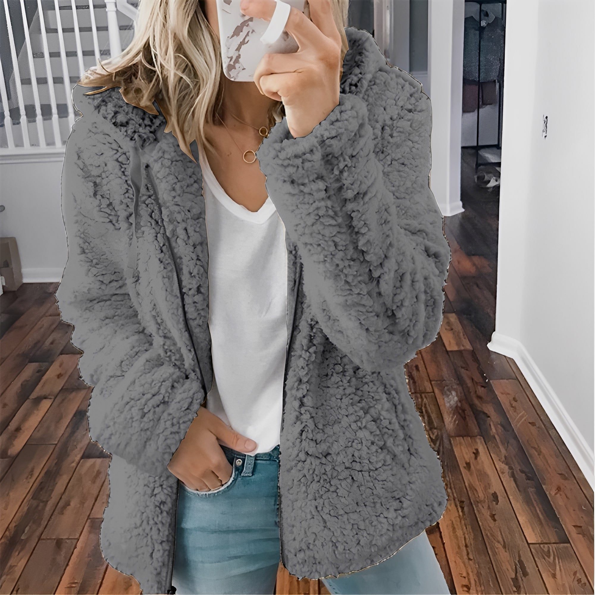 Krohn-e | Lässige Teddy-Fleece-Hoodie-Jacke für Frauen