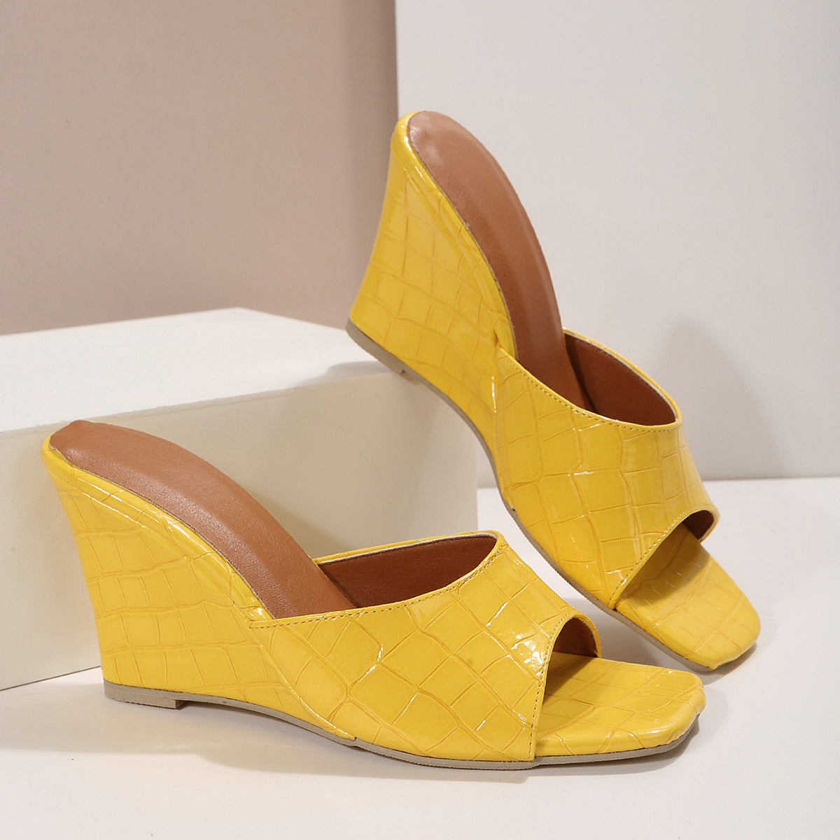 KROHN-E Damen Keilabsatz-Schuhe Schlangenmuster Kunstleder Wedge
