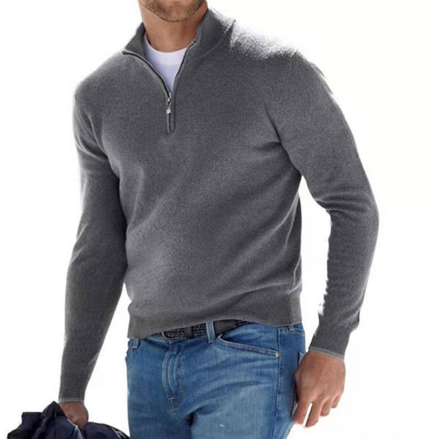 Leon | Herren Troyer Pullover Viertelreißverschluss Strickpullover