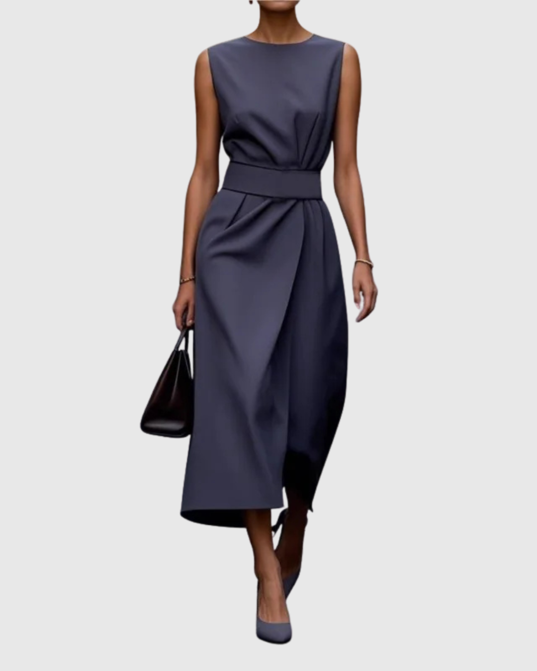 KROHN-E Damen Midi-Kleid Ärmellos Twist-Detail Rostbraun