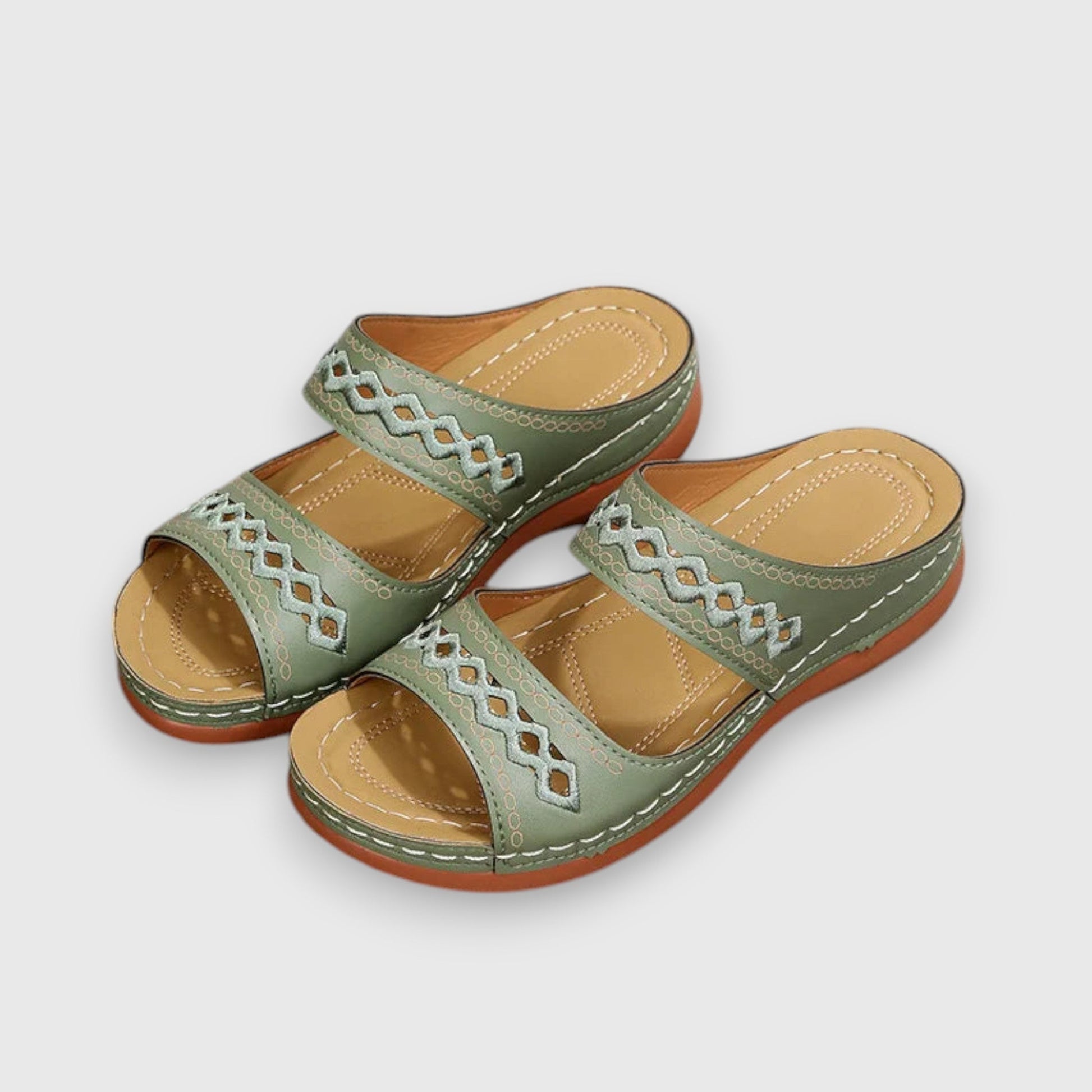 KROHN-E Damen Sandalen Wide-Fit verstellbare Riemen beige