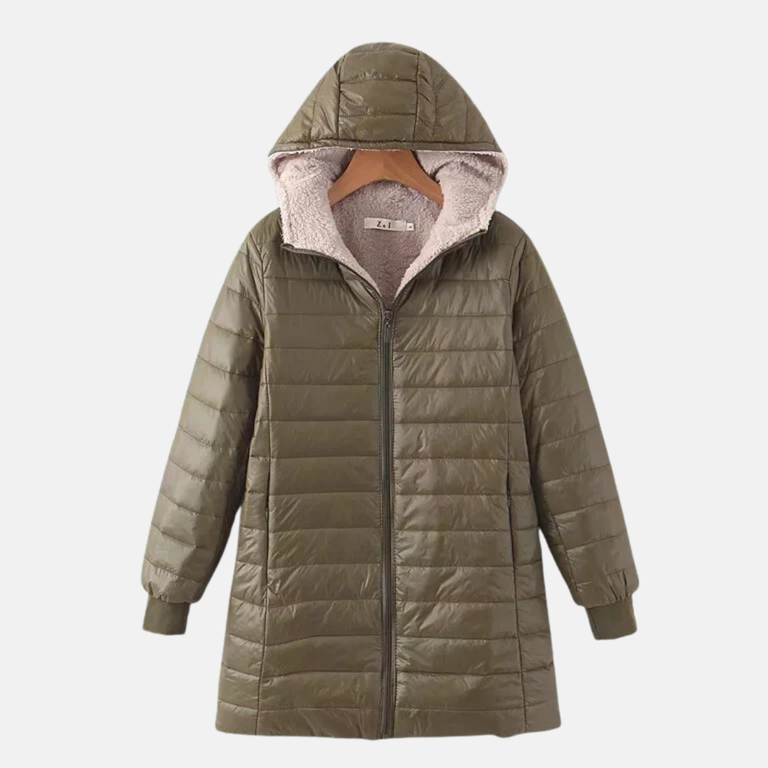 Krohn-e | Steppjacke - Mittellang - Lockere Passform - Fleece-Futter - Kapuze