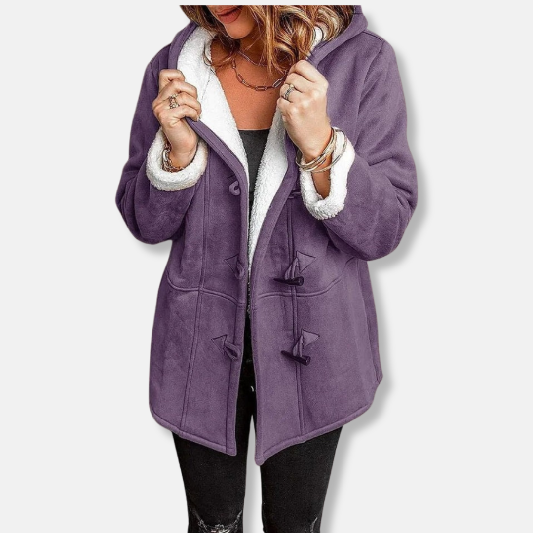 Krohn-e | Fleecejacke - Relaxed Fit - Kapuze - Plüschfutter - Mittellang - Toggle-Verschluss