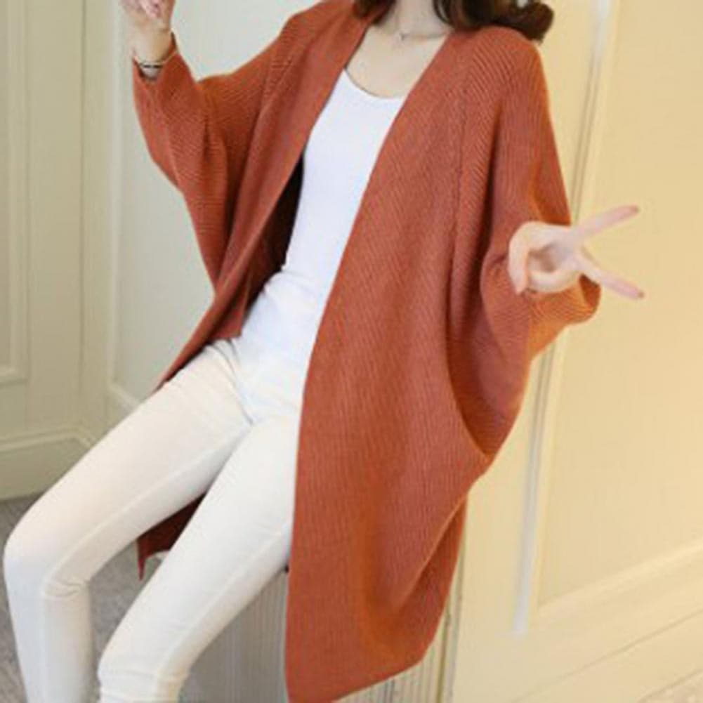 Krohn-e | Langer Cardigan - Weiches Strickmaterial - Offene Vorderseite - Lockere Passform mit Taschen