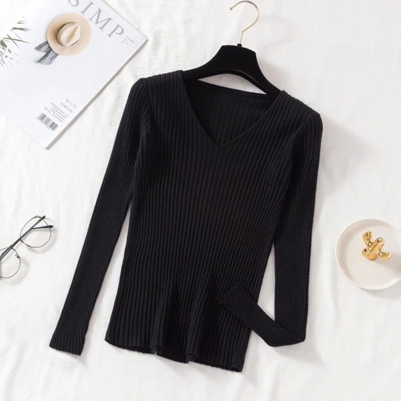 Krohn-e | Pullover - Slim-Fit Rippstrick V-Ausschnitt Pullover