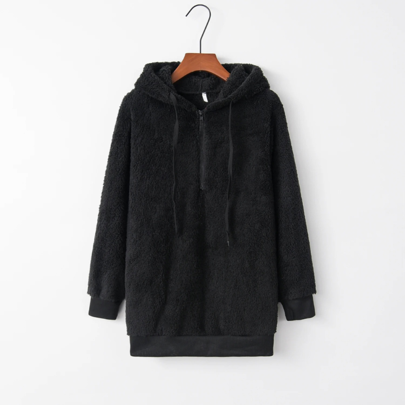 Damen Teddyjacke: Weicher Oversize Kapuzenpullover aus Fleece mit Kordelzug