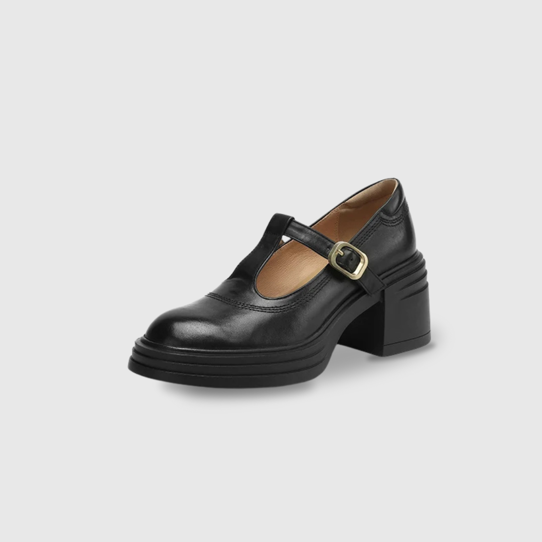 KROHN-E Damen Mary Jane Pumps Blockabsatz Riemchen T-Spange
