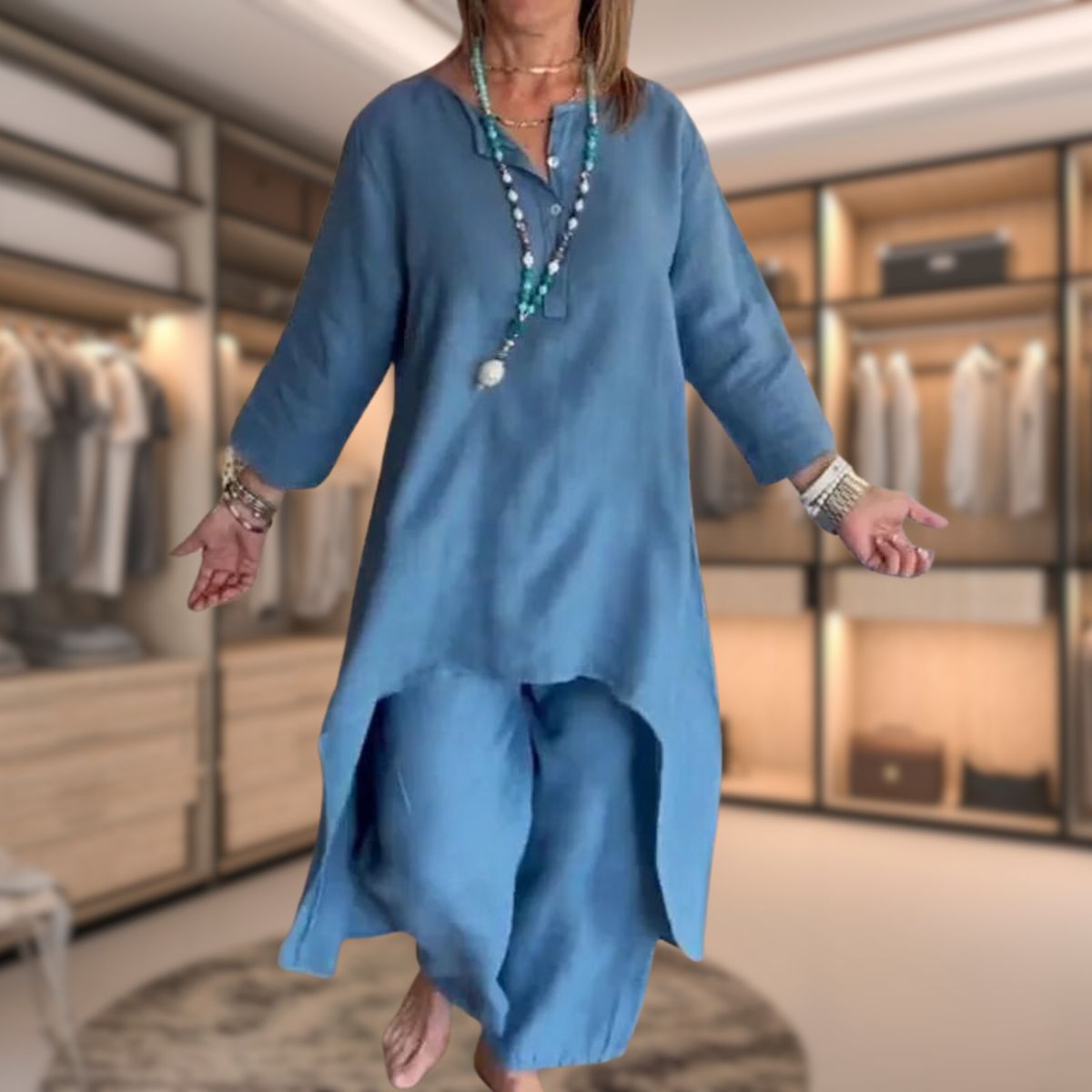 Paula | Damen Zweiteiler Set Tunika mit Weithose Optik