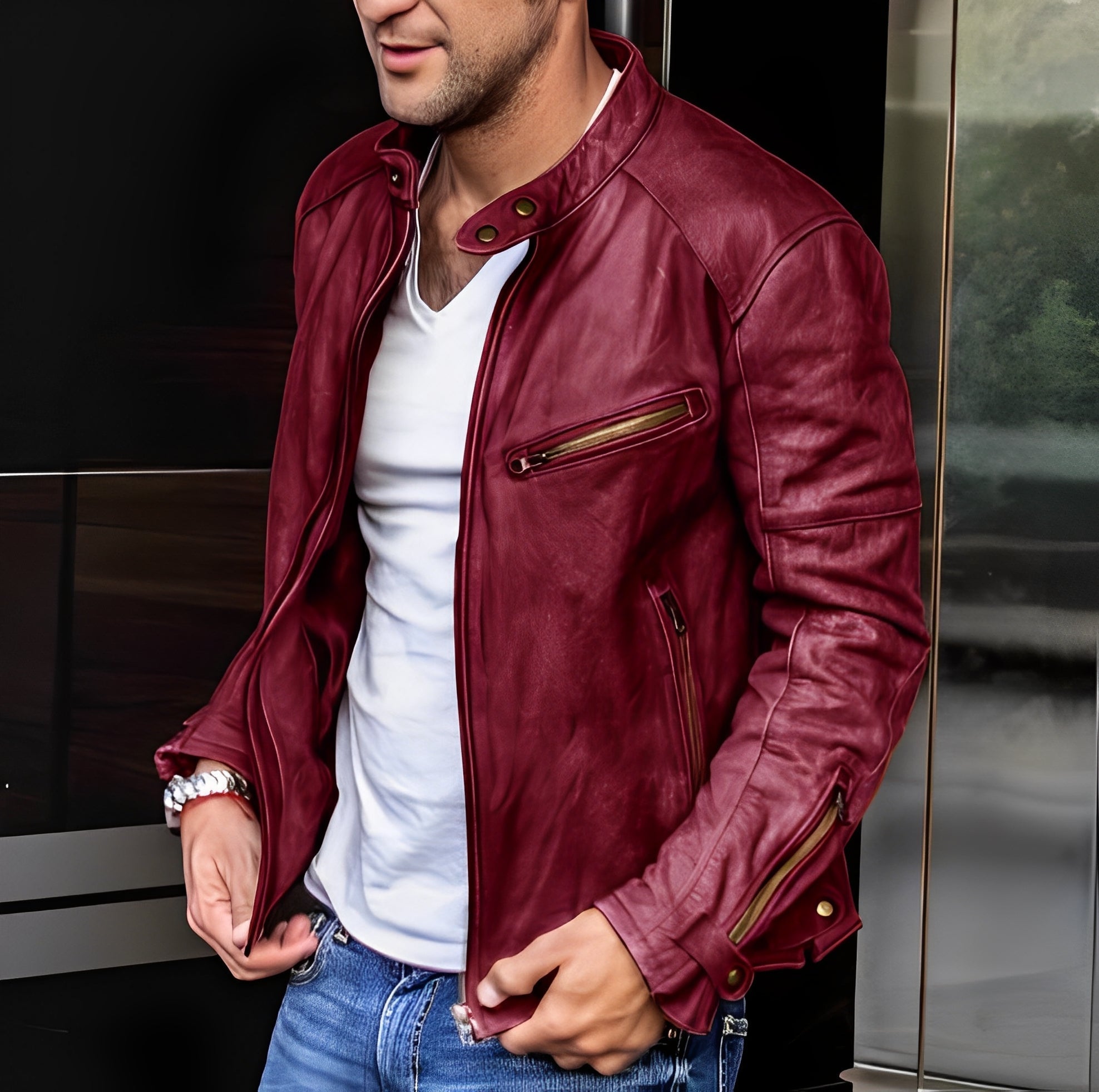 Krohn-e | Vielseitige Lederjacke mit Stehkragen für Herren