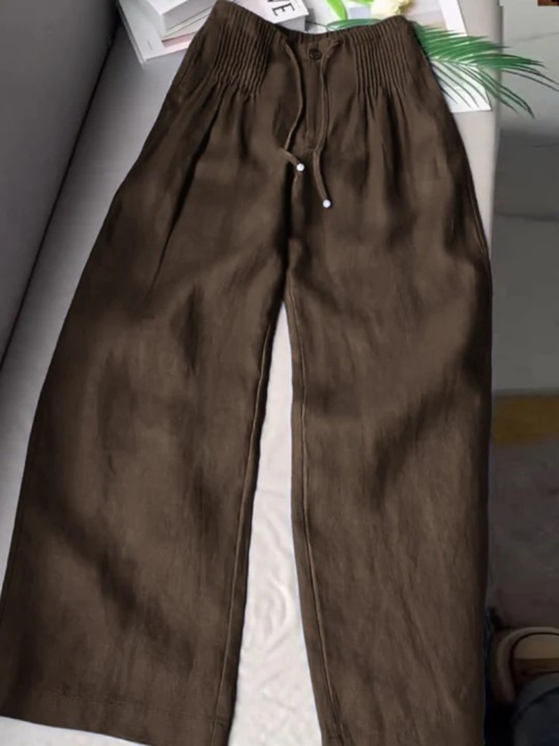 KROHN-E Damen Wide-Leg Hose Elastikbund Leicht Fließend Entspannt