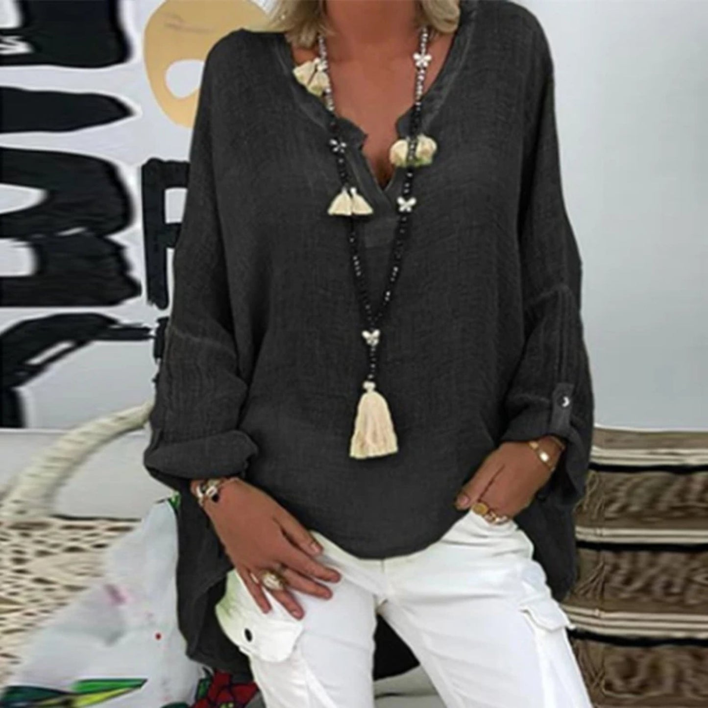 Rosa Bluse von Fudus mit elegantem Rundhalsausschnitt