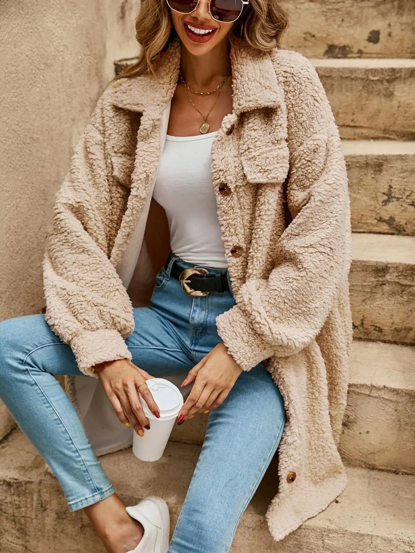 Krohn-e | Bequeme Teddy Jacke mit Knopfleiste & Brusttaschen