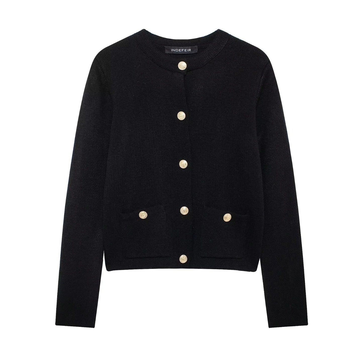 Krohn-e | Lässiger Cardigan mit goldenem Knopfverschluss für Damen