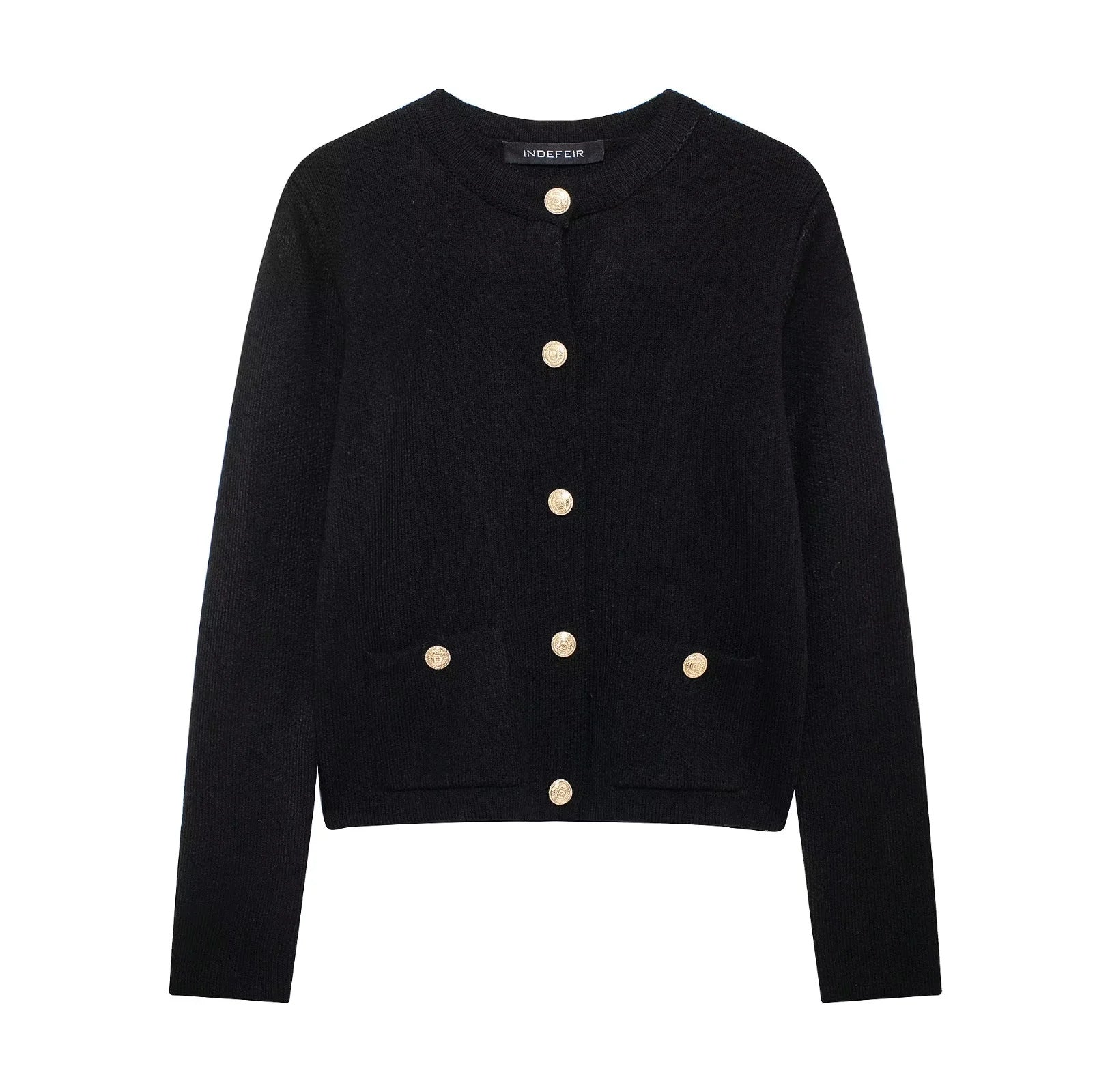 Krohn-e | Lässiger Cardigan mit goldenem Knopfverschluss für Damen