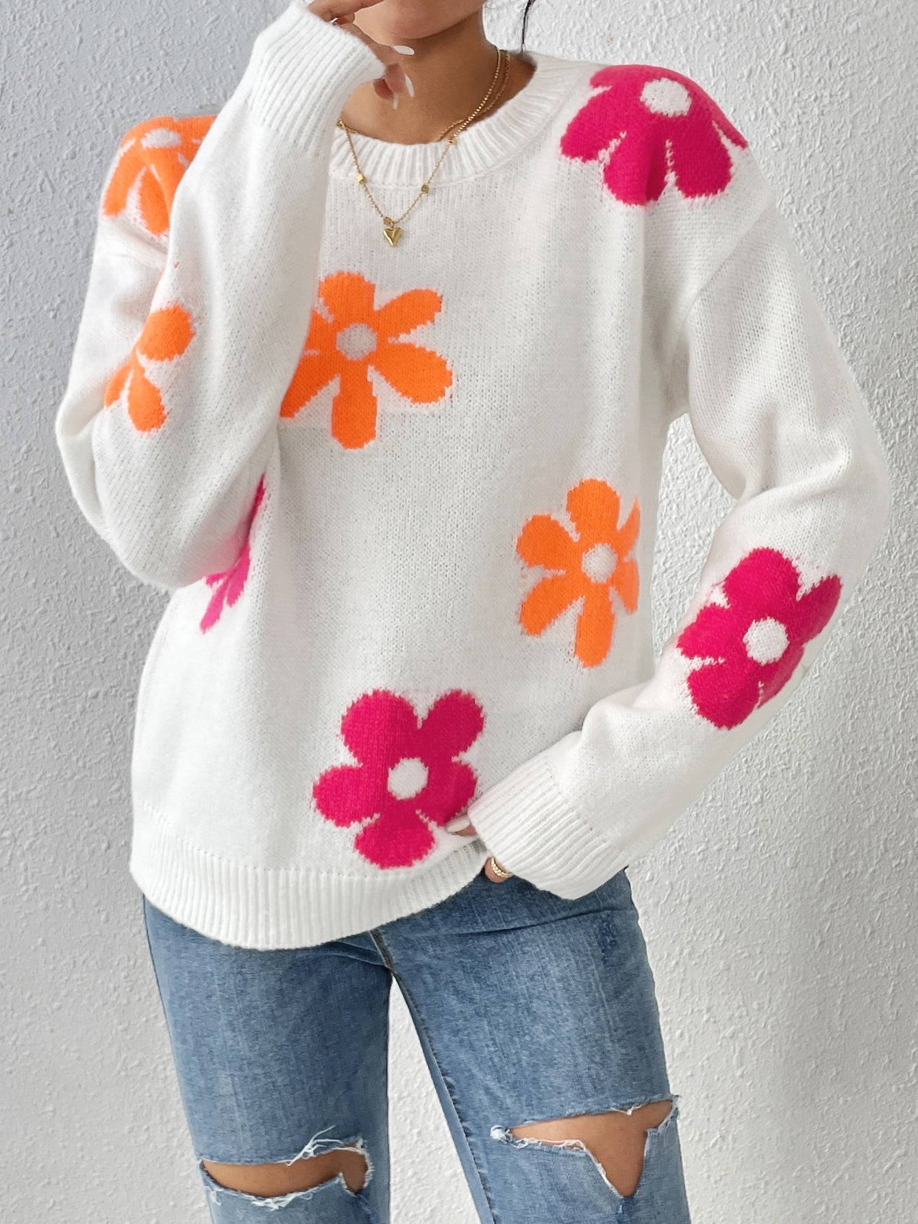 Krohn-e | Strickpullover mit Blumenmuster