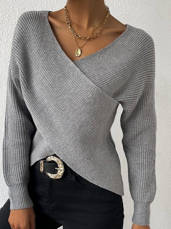 Krohn-e | Strickbluse mit Umschlag V-ausschnitt Elegant und Einfach