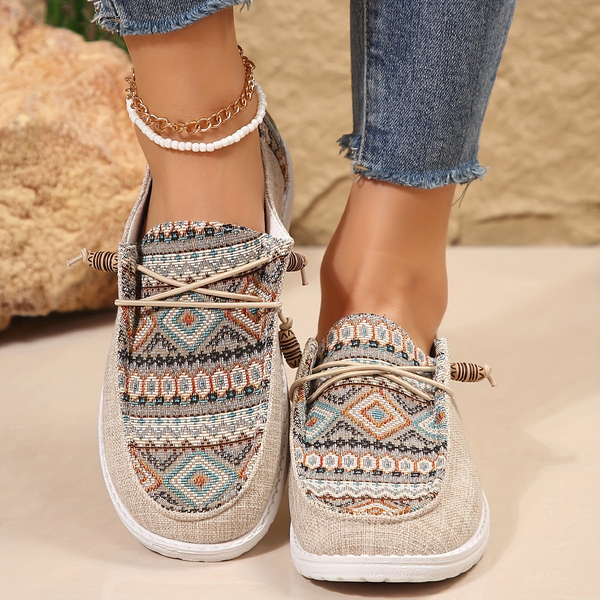 KROHN-E Damen Sneaker Atmungsaktiv Tribal-Design Gepolsterte Sohle