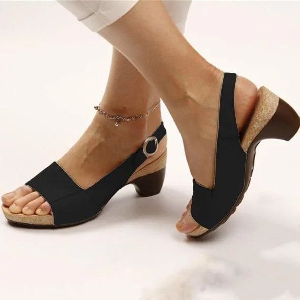 Calla | Damen Sandaletten Blockabsatz Peeptoe Knöchelriemen Sommer