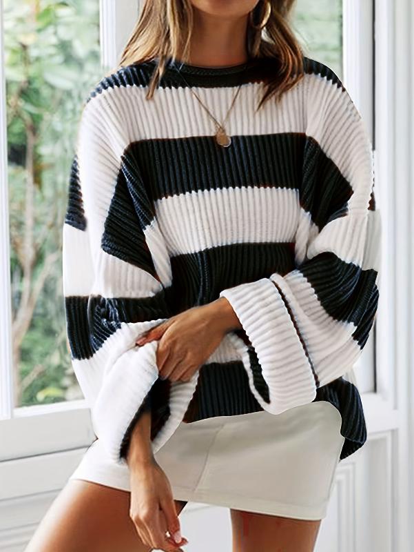 Krohn-e | Strickpullover mit Streifen Lockerer Sitz Lässig und Komfortabel