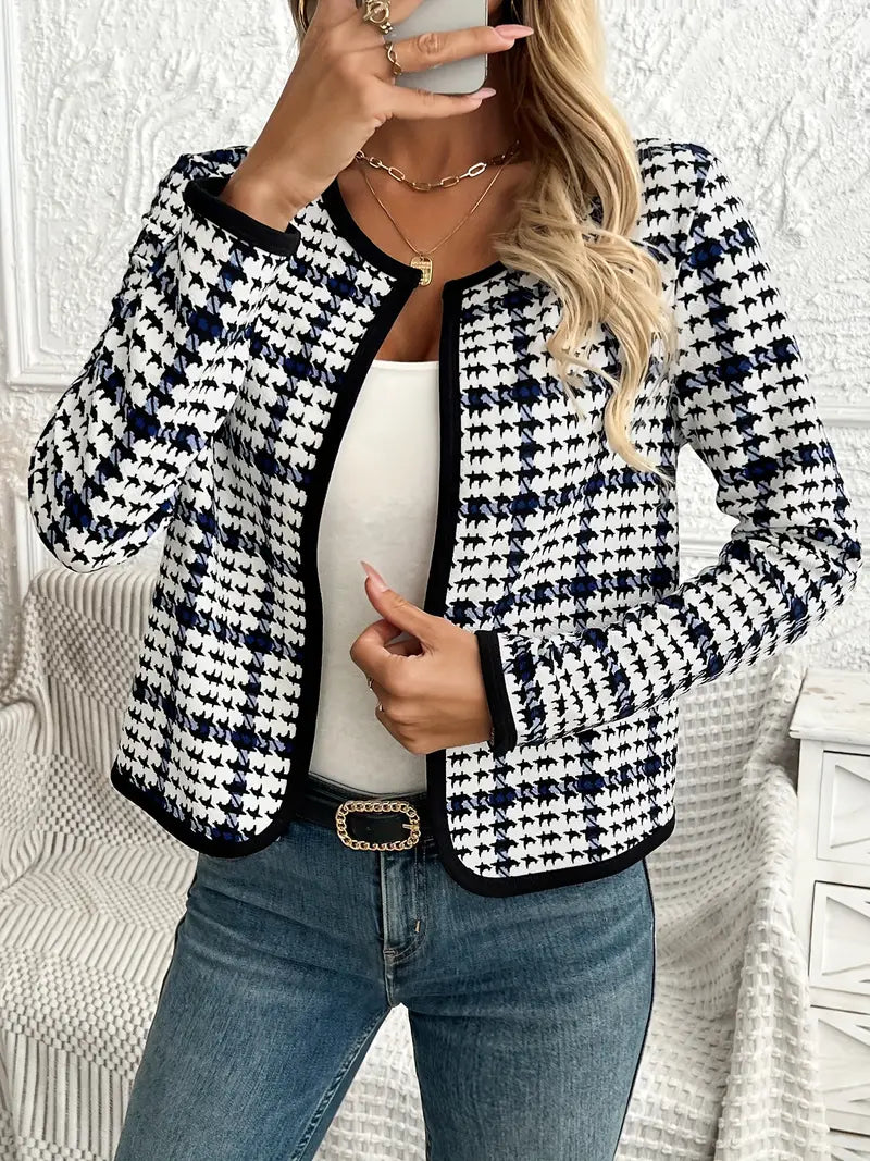 Krohn-e | Offene Vorderseite Hahnentrittmuster Jacke