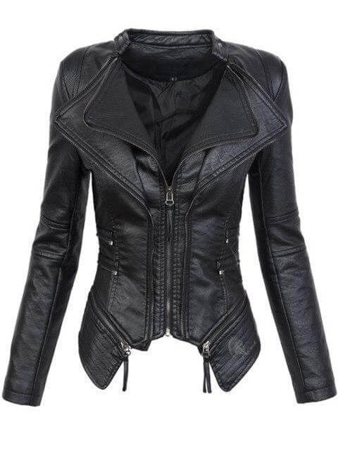 Krohn-e | Damen Schwarze Asymmetrische PU-Leder Bikerjacke