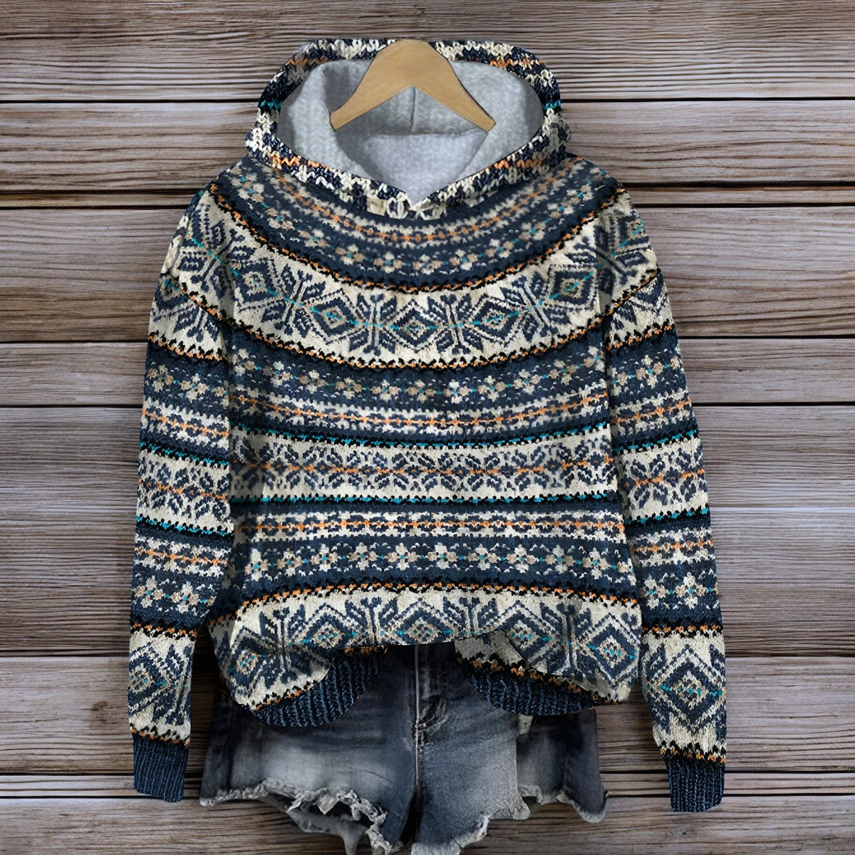 Krohn-e | Isländischer Gestrickter Kapuzenpullover für Den Winter