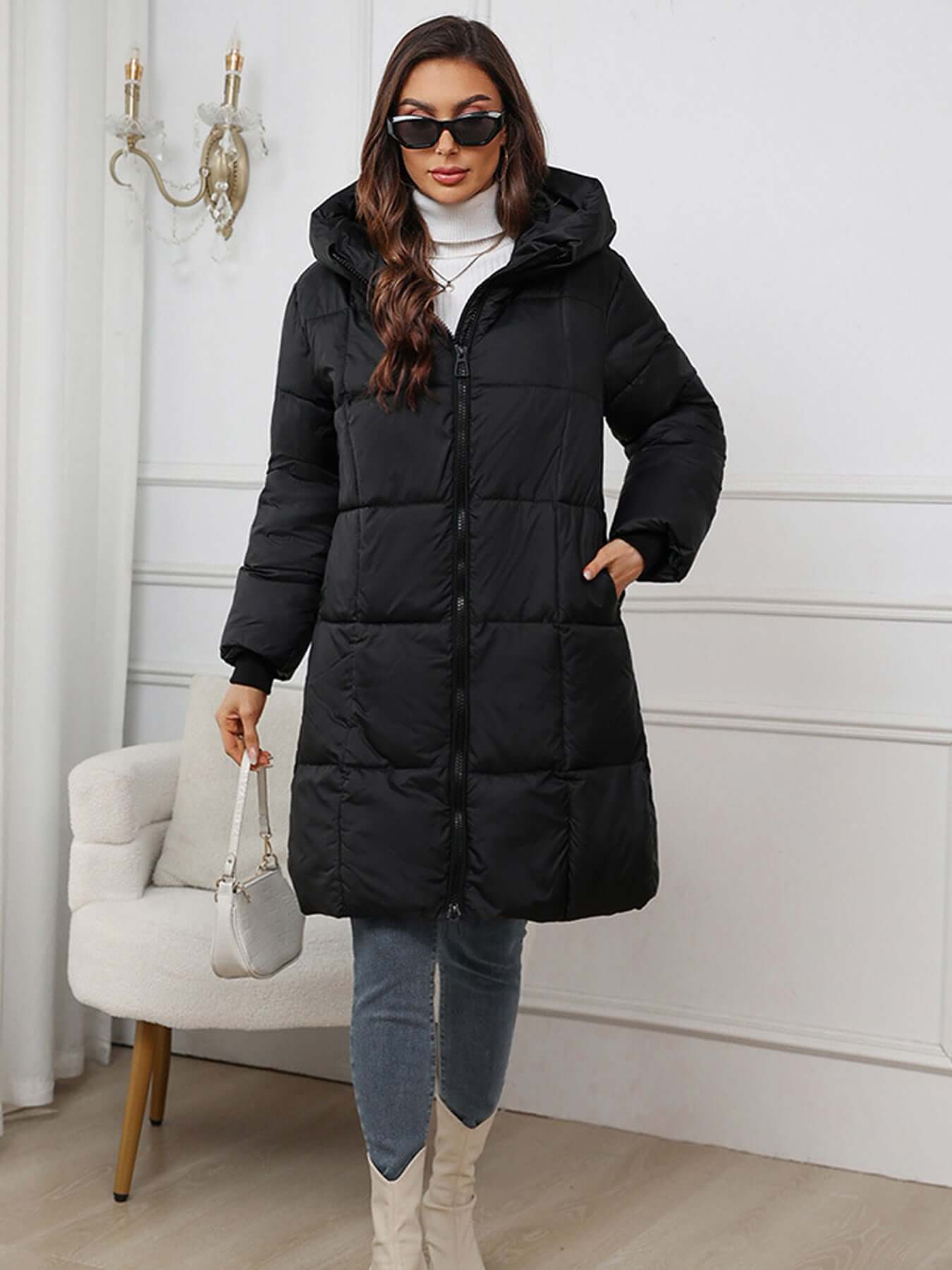 Krohn-e | Frauen Lange Kapuzen-Winter-Pufferjacke