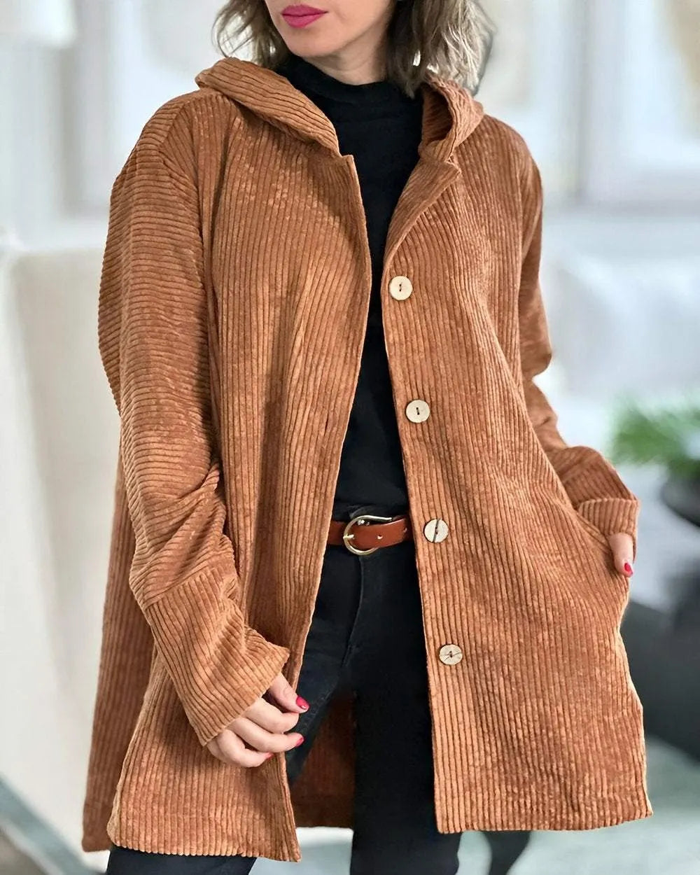 Krohn-e | Lässige Cordjacke mit Kapuze für Damen