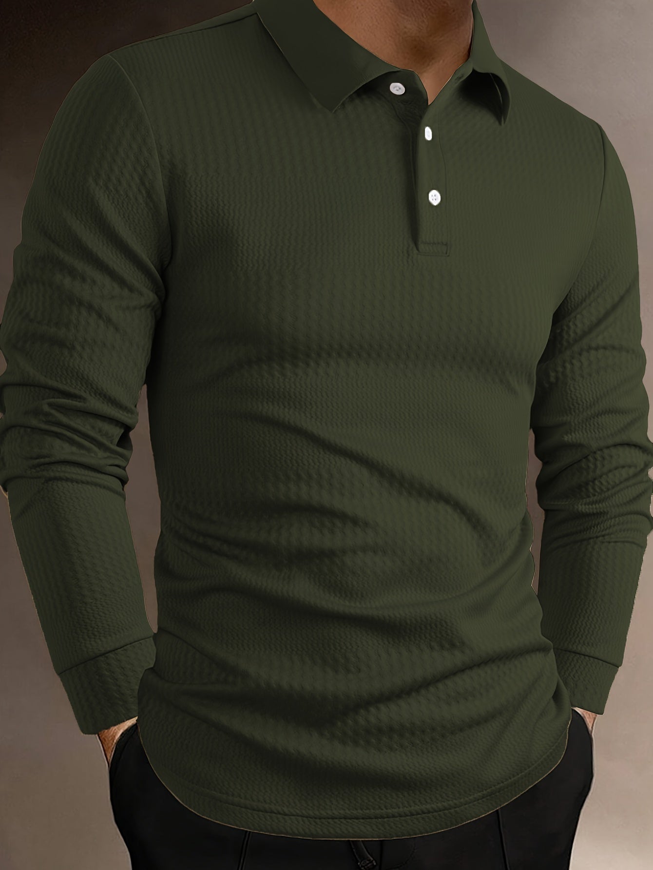 Krohn-e | Elegante Langärmelige Polo Texturiertes Design Stilvoll und Komfortabel