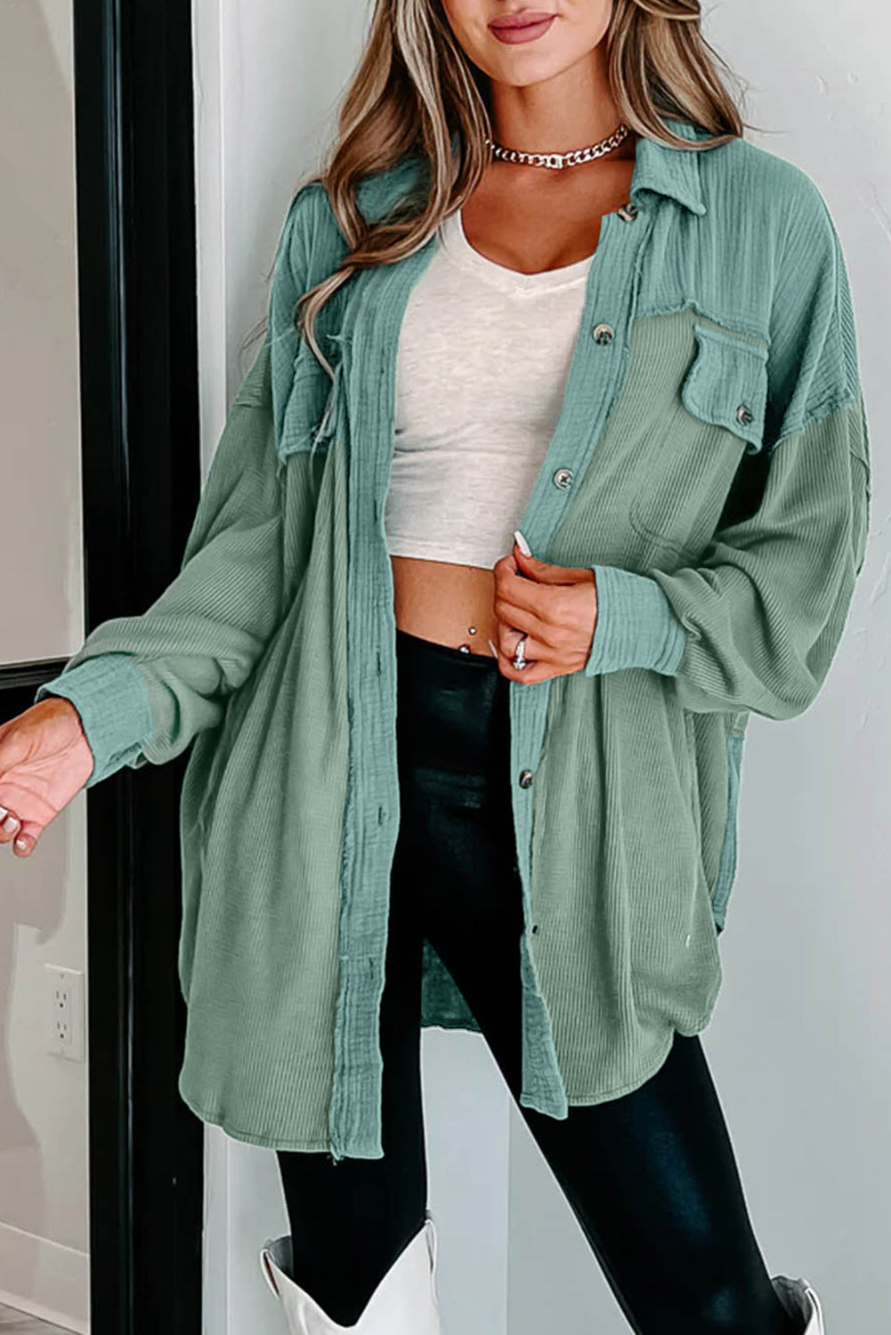 Krohn-e | Langes Hemd Aus Cord Baumwolle und Polyester Lässiger Stil